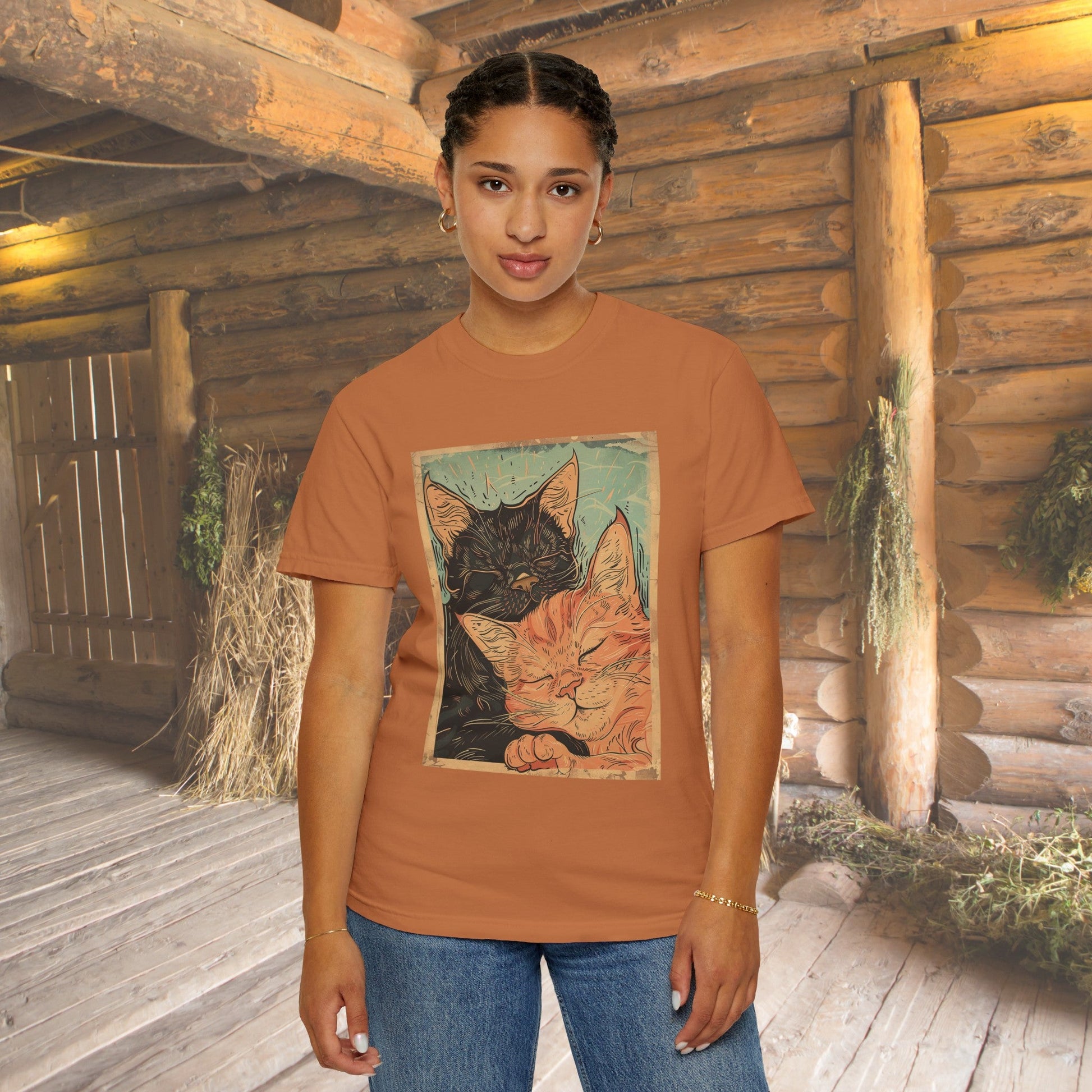 Vintage Cat Poster T-shirt, Cute Black Cat Tabby Cat Shirt, Unisex Tee for Cat Lover - FlooredByArt