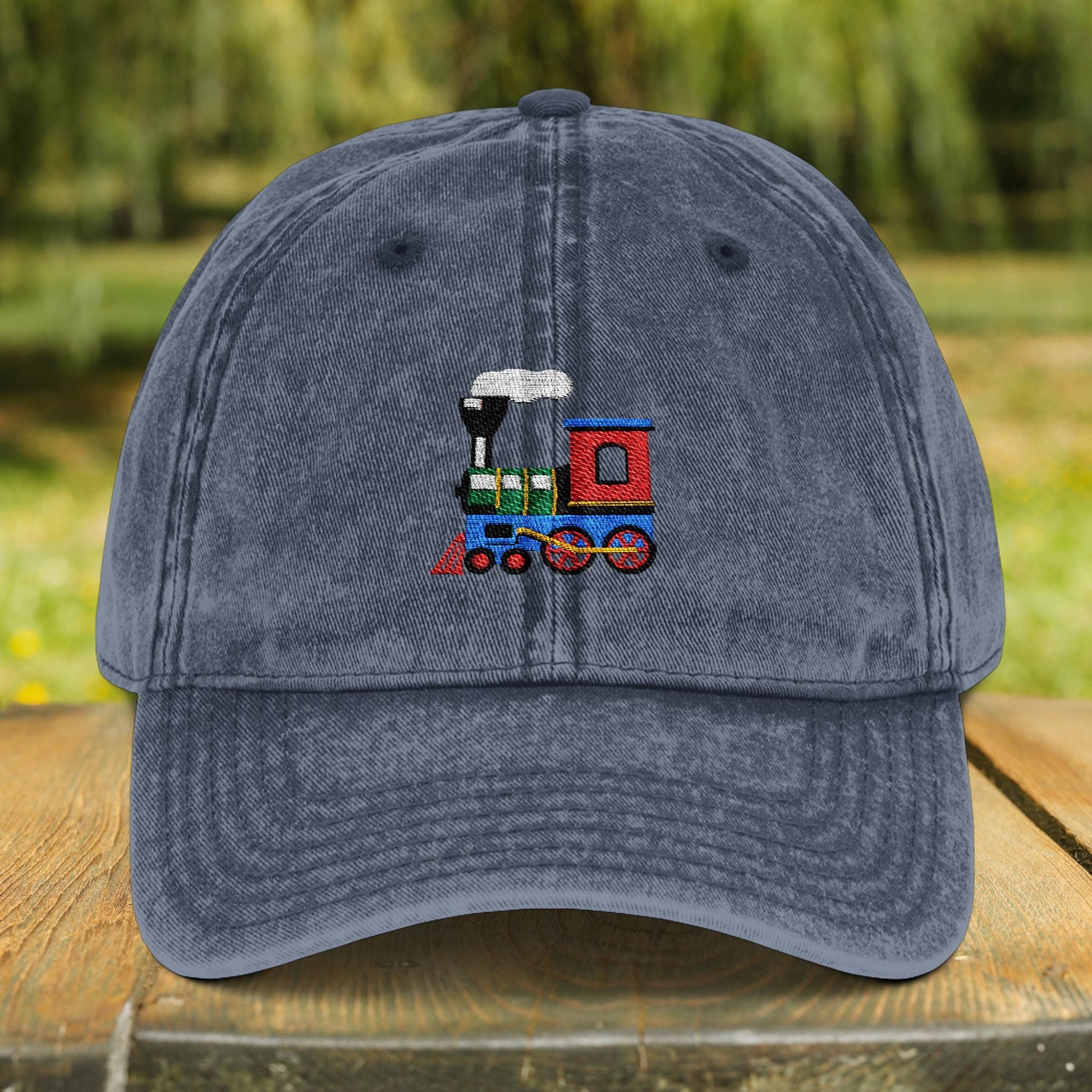 Vintage Locomotive Train Engine Embroidered Cap - World's Best Dad - FlooredByArt