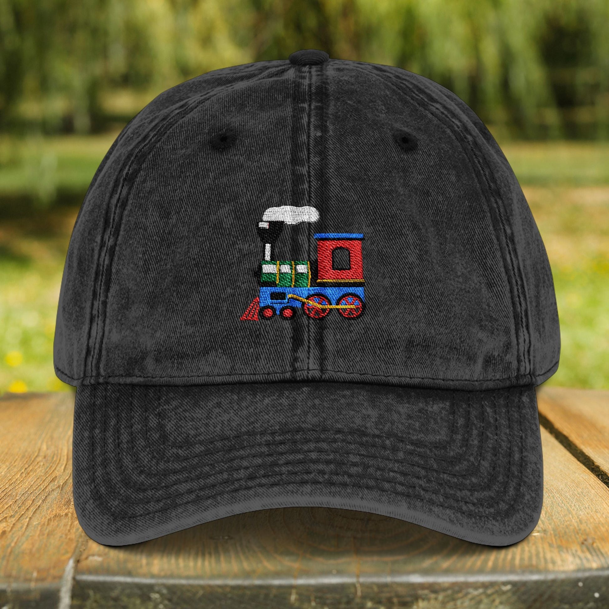 Vintage Locomotive Train Engine Embroidered Cap - World's Best Dad - FlooredByArt