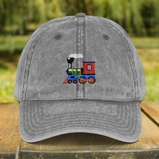 Vintage Locomotive Train Engine Embroidered Cap - World's Best Dad - FlooredByArt
