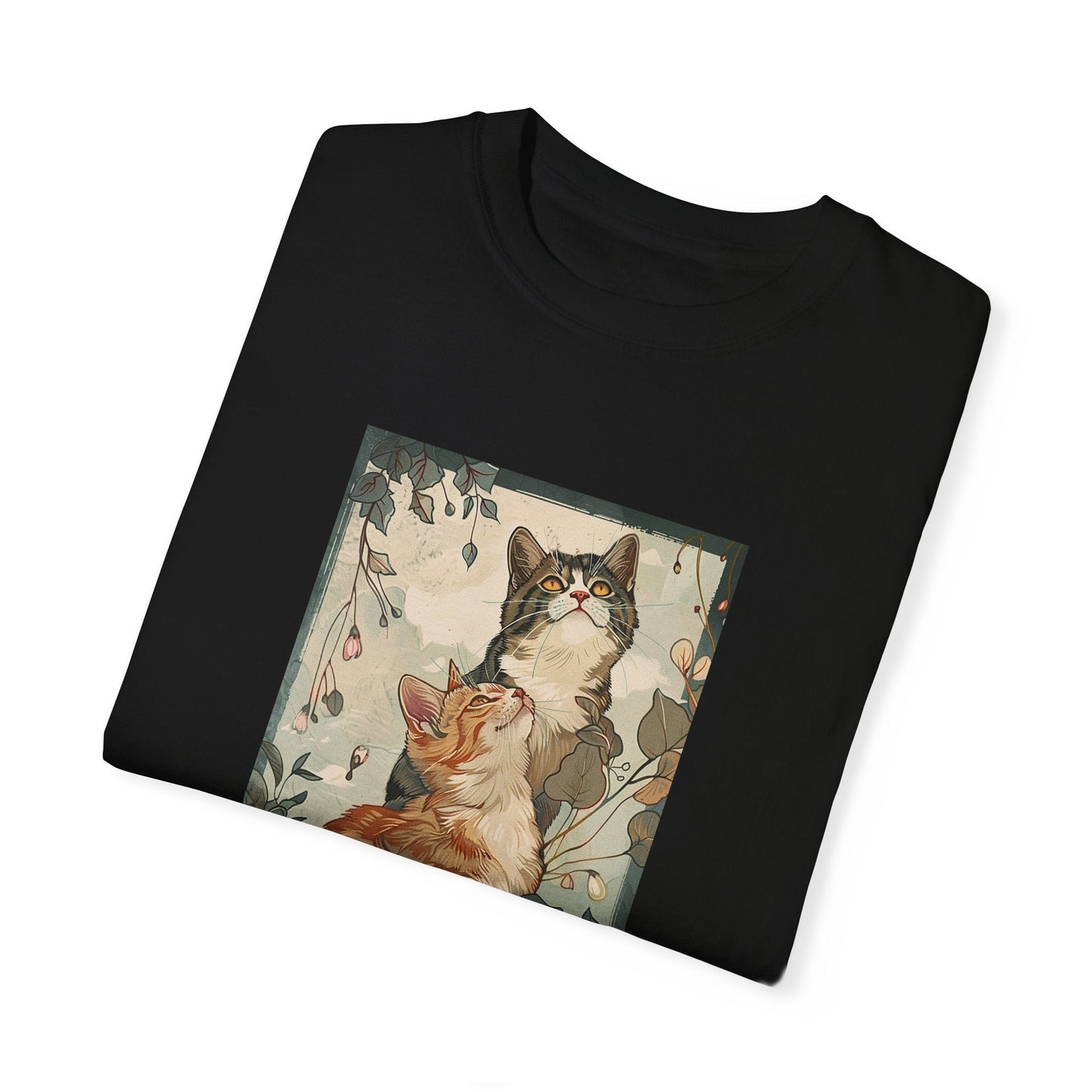 Vintage Pair of Cats T-shirt, Orange and Gray Tabby Cats Shirt, Art Deco Cats Shirt - FlooredByArt