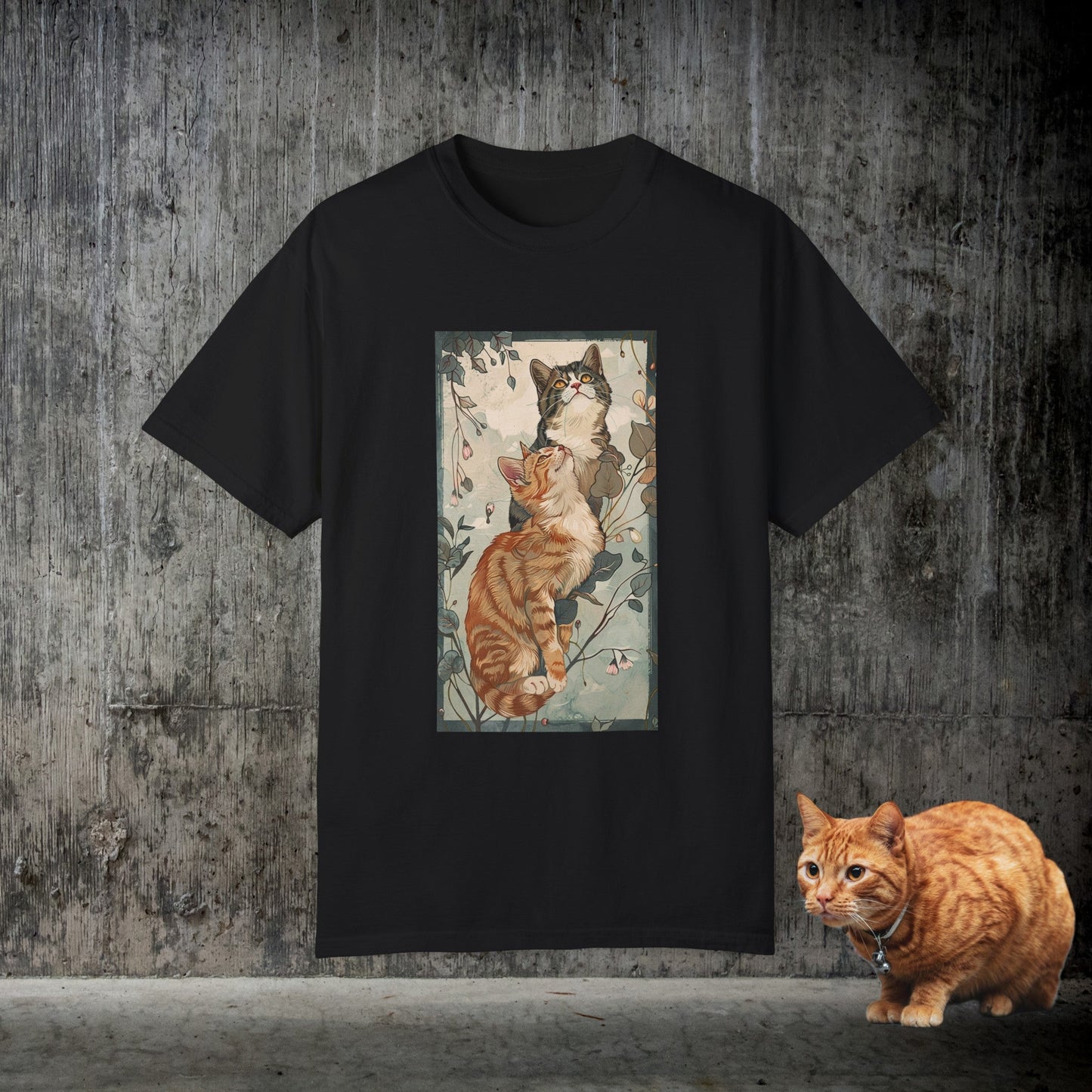 Vintage Pair of Cats T-shirt, Orange and Gray Tabby Cats Shirt, Art Deco Cats Shirt - FlooredByArt
