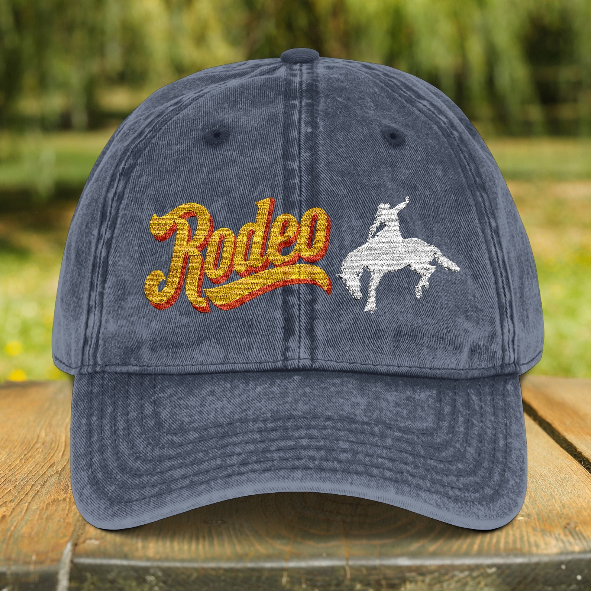 Vintage Rodeo Embroidered Hat – Western Distressed Cotton Cap - FlooredByArt