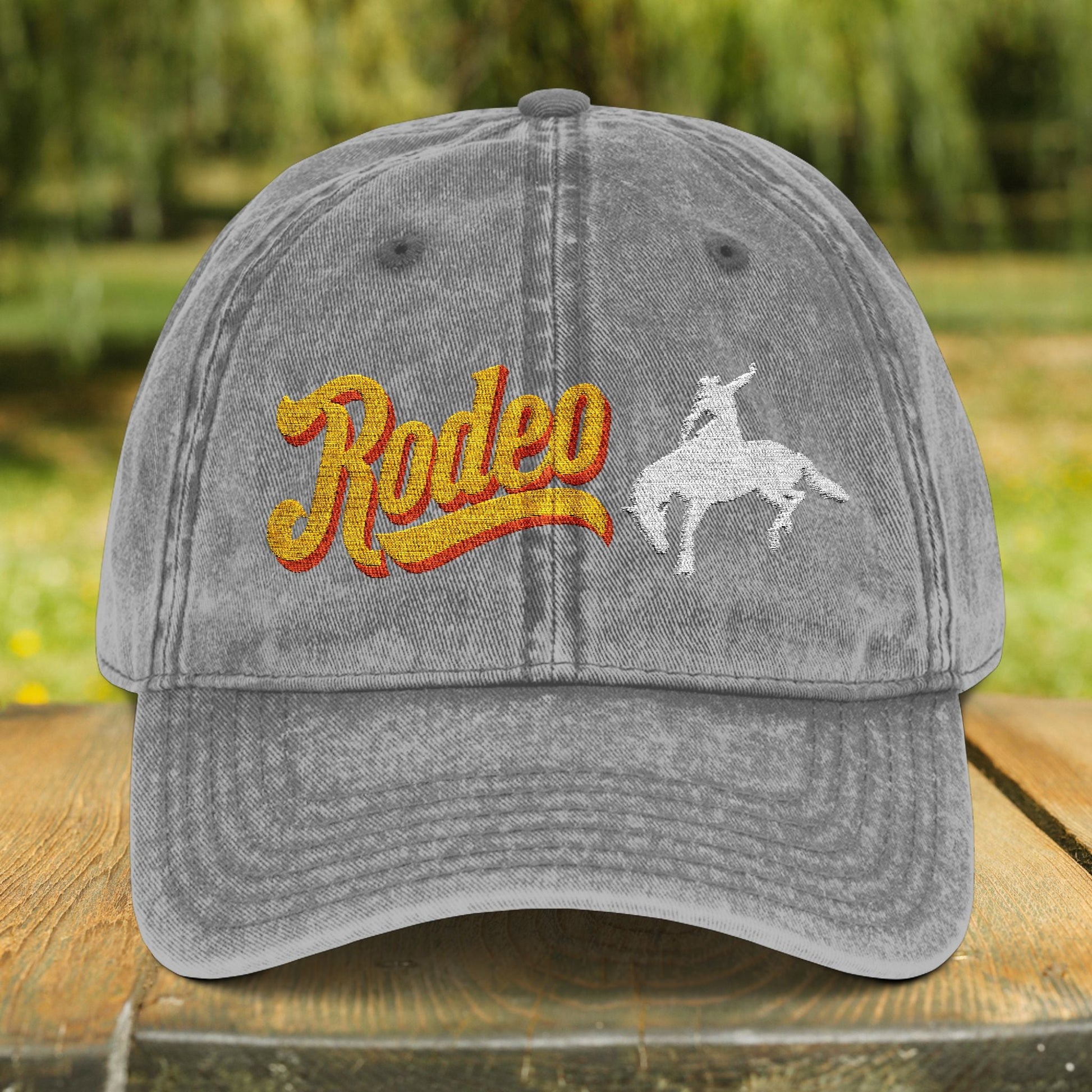 Vintage Rodeo Embroidered Hat – Western Distressed Cotton Cap - FlooredByArt