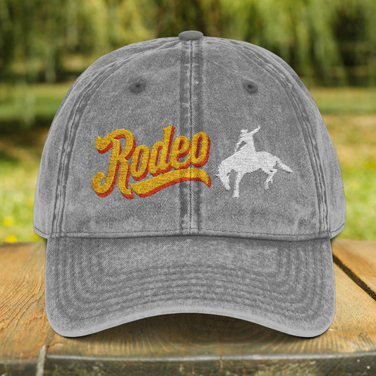 Vintage Rodeo Embroidered Hat – Western Distressed Cotton Cap - FlooredByArt