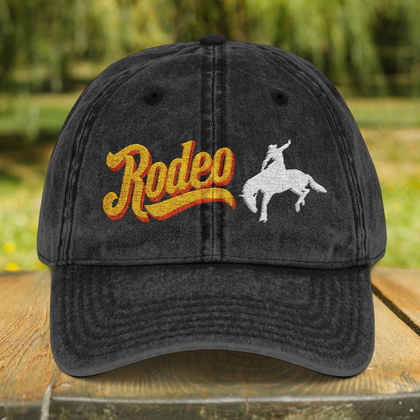 Vintage Rodeo Embroidered Hat – Western Distressed Cotton Cap - FlooredByArt
