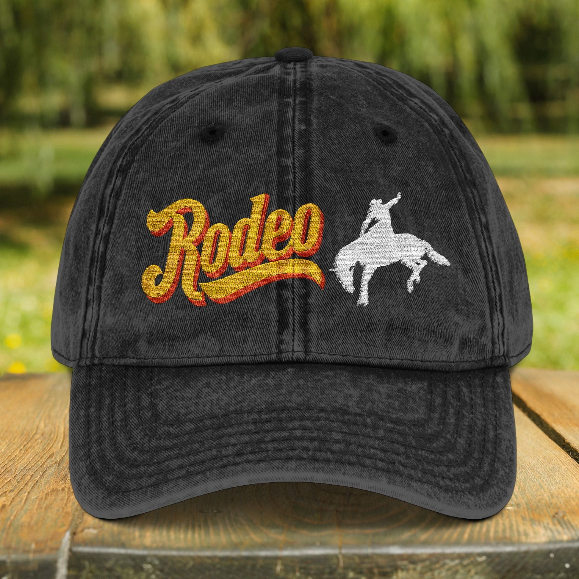 Vintage Rodeo Embroidered Hat – Western Distressed Cotton Cap - FlooredByArt
