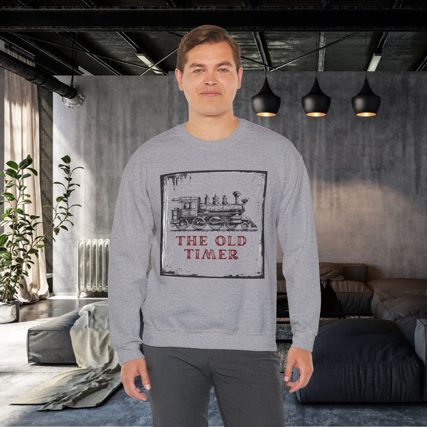 Vintage Steam Engine Sweatshirt, Line Drawing Steam Engine, Classic Train T-shirt Gift - FlooredByArt