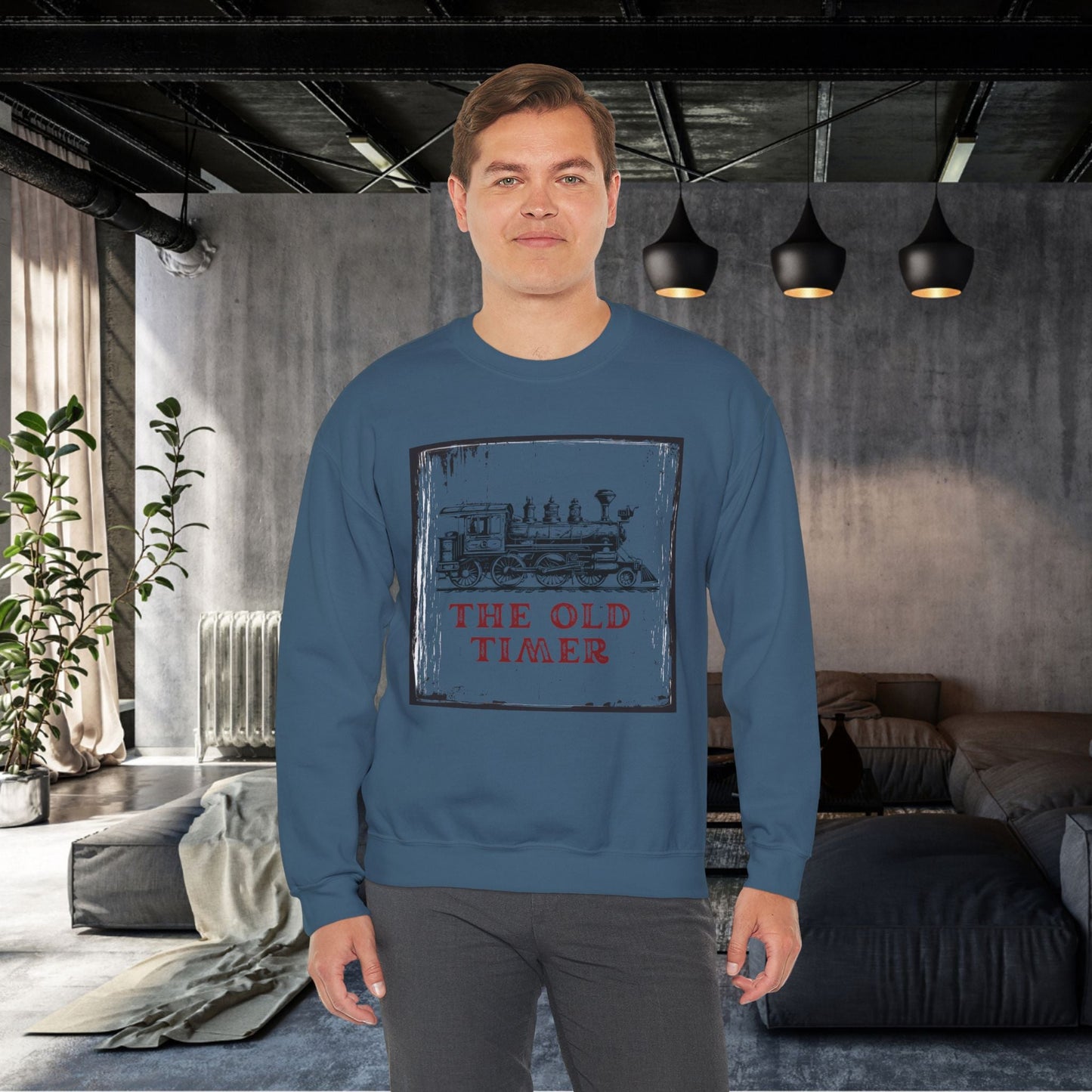 Vintage Steam Engine Sweatshirt, Line Drawing Steam Engine, Classic Train T-shirt Gift - FlooredByArt