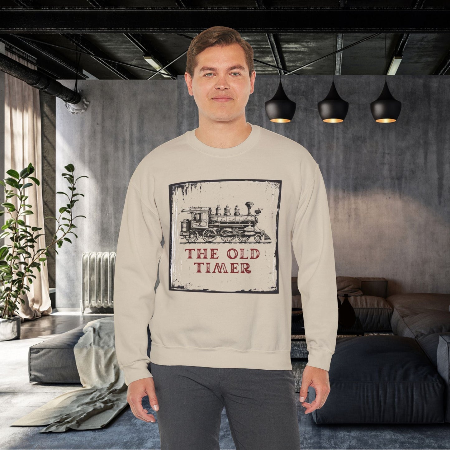 Vintage Steam Engine Sweatshirt, Line Drawing Steam Engine, Classic Train T-shirt Gift - FlooredByArt