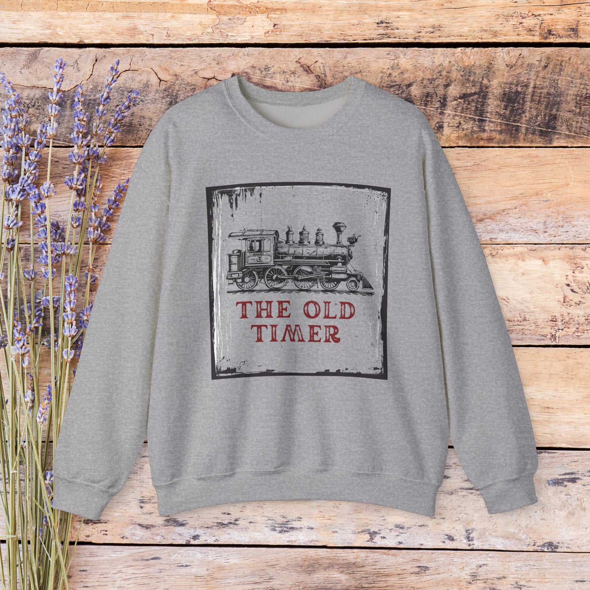 Vintage Steam Engine Sweatshirt, Line Drawing Steam Engine, Classic Train T-shirt Gift - FlooredByArt