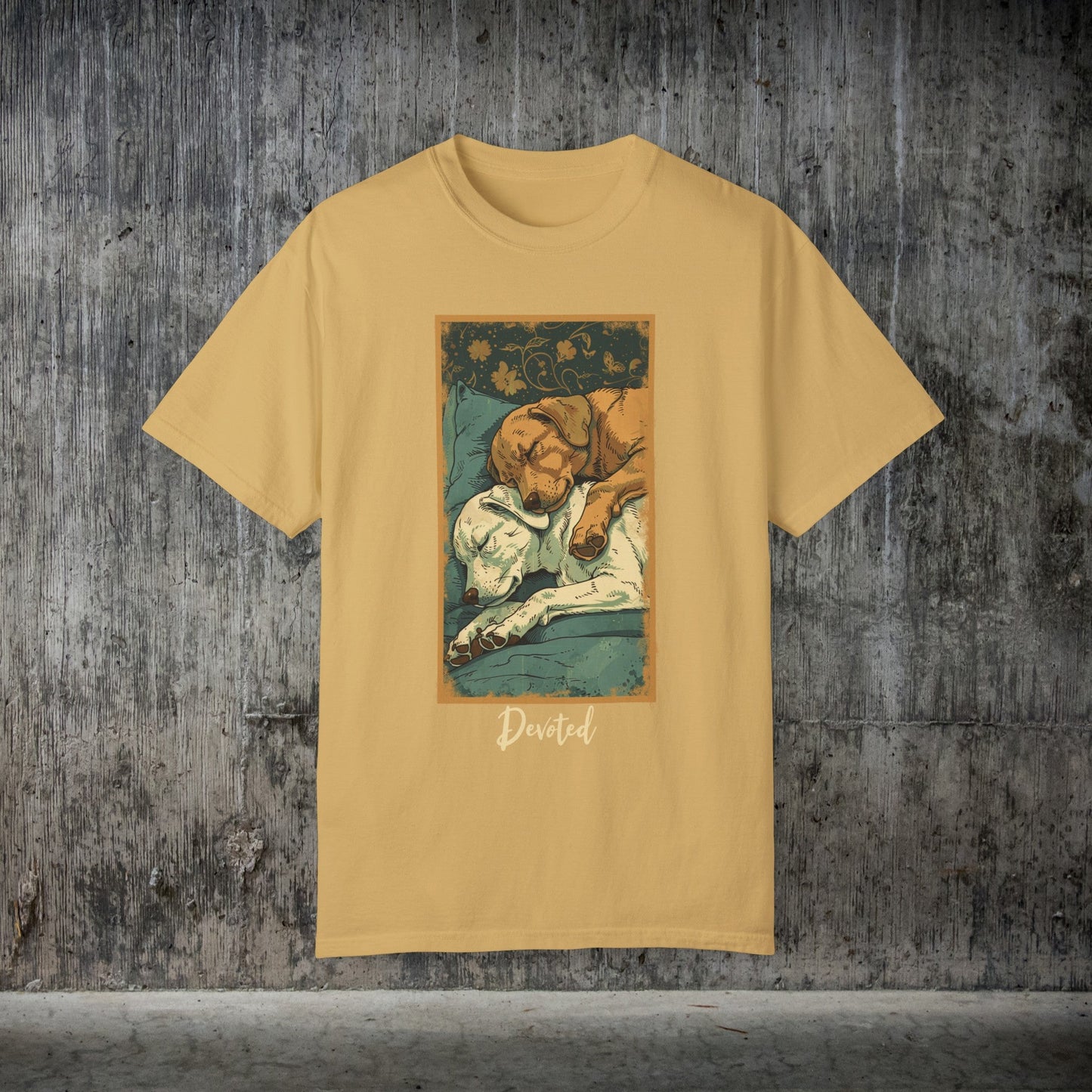 Vintage Style Dog Poster T - shirt, Two Dogs Sleeping Shirt, Original, Comfort Colors Oversized Tee - FlooredByArt