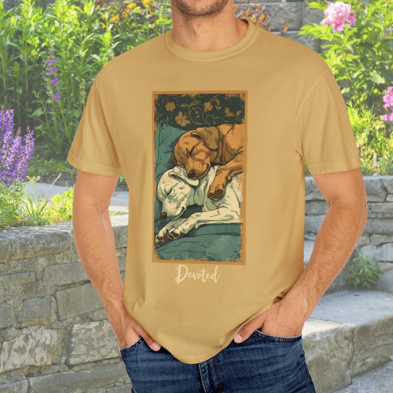 Vintage Style Dog Poster T - shirt, Two Dogs Sleeping Shirt, Original, Comfort Colors Oversized Tee - FlooredByArt