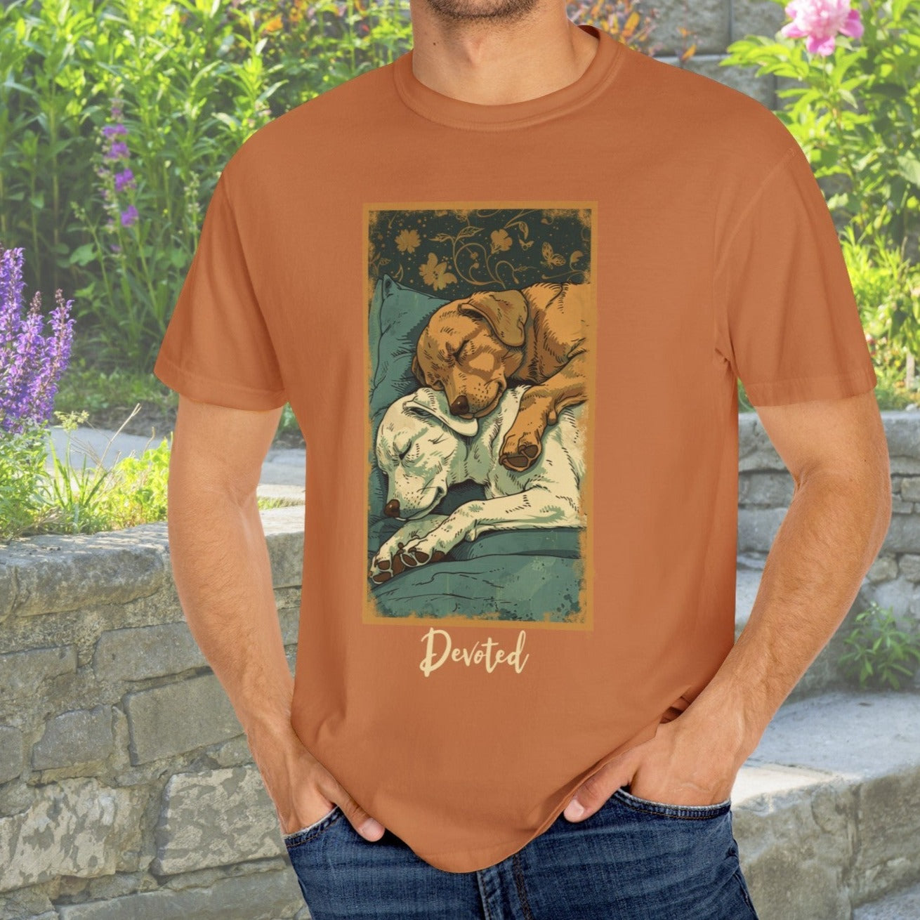 Vintage Style Dog Poster T - shirt, Two Dogs Sleeping Shirt, Original, Comfort Colors Oversized Tee - FlooredByArt