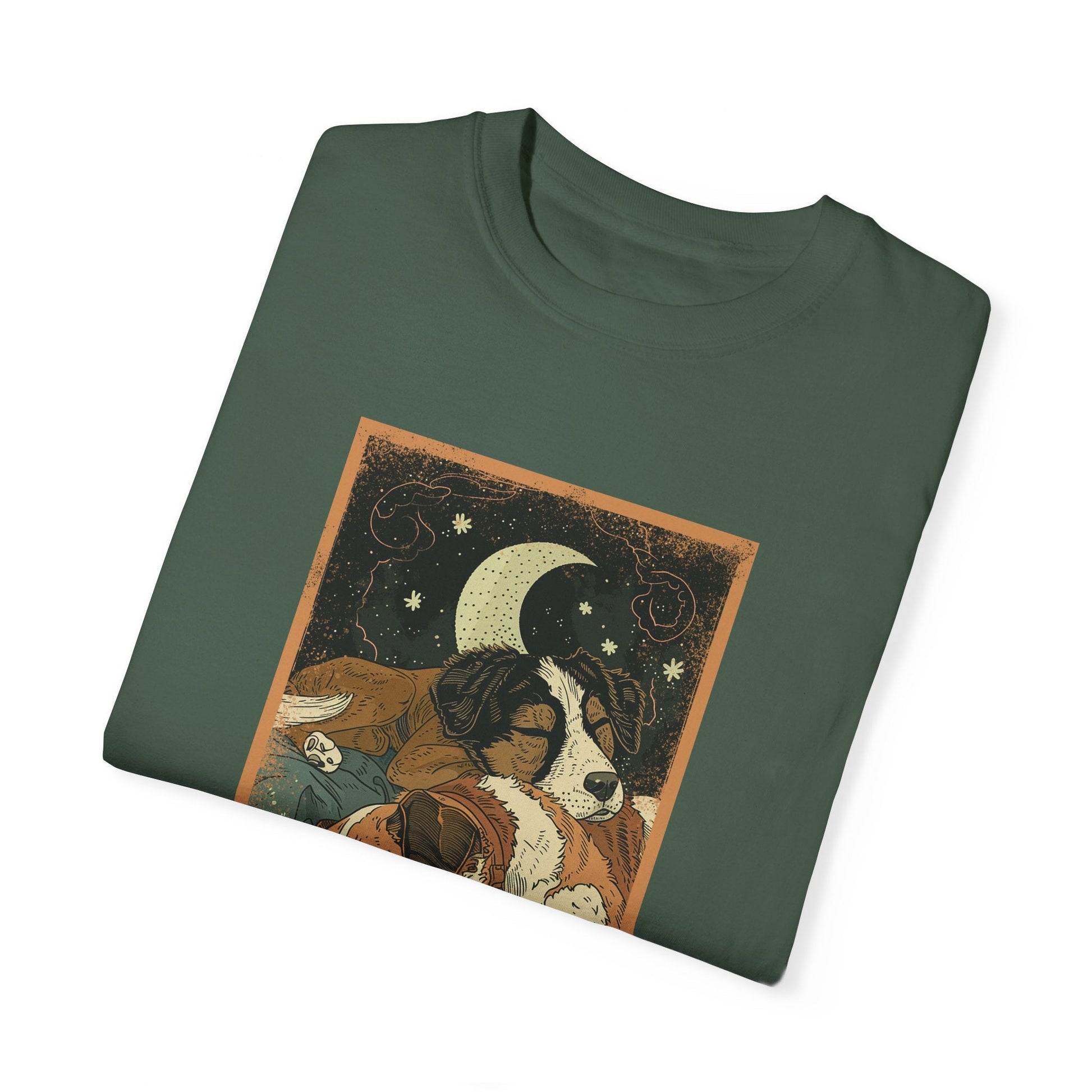 Vintage Style Dog T - shirt, Two Dogs Sleeping Shirt, Oversized Unisex, Comfort Colors Cotton - FlooredByArt