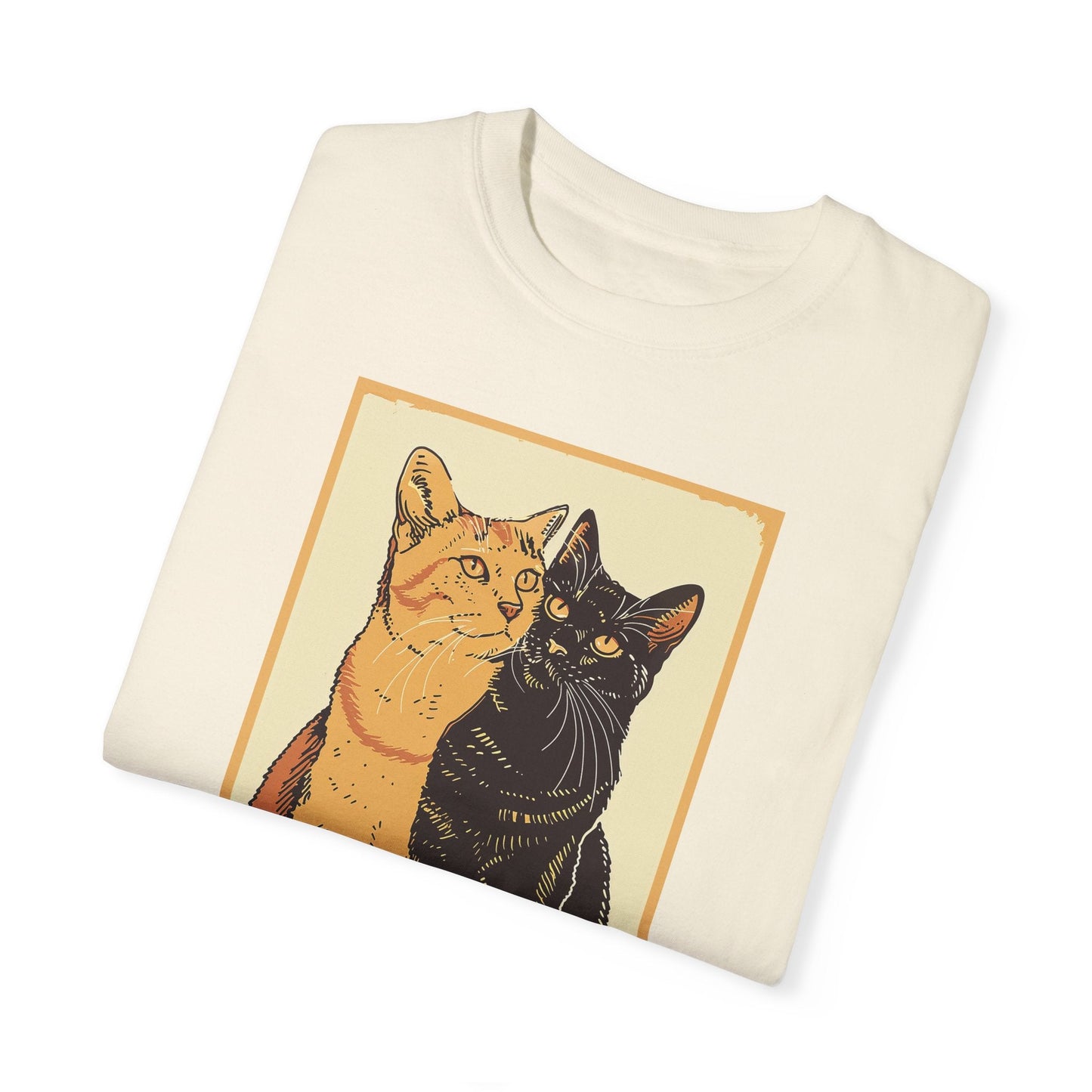 Vintage Style Pair of Cats T-shirt, Cute Black and Tabby Cat Shirt, Art Deco - FlooredByArt