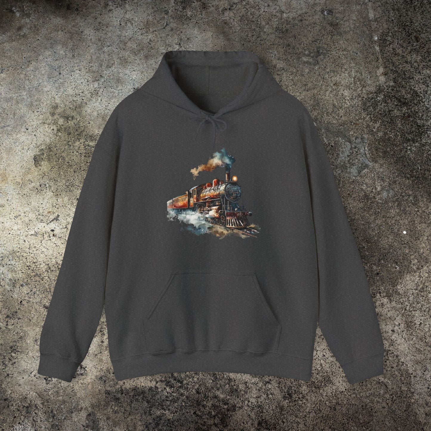Vintage Train Watercolor Hoodie – Steam Engine Art Sweatshirt for Railway Lovers - FlooredByArt