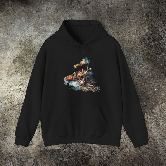 Vintage Train Watercolor Hoodie – Steam Engine Art Sweatshirt for Railway Lovers - FlooredByArt