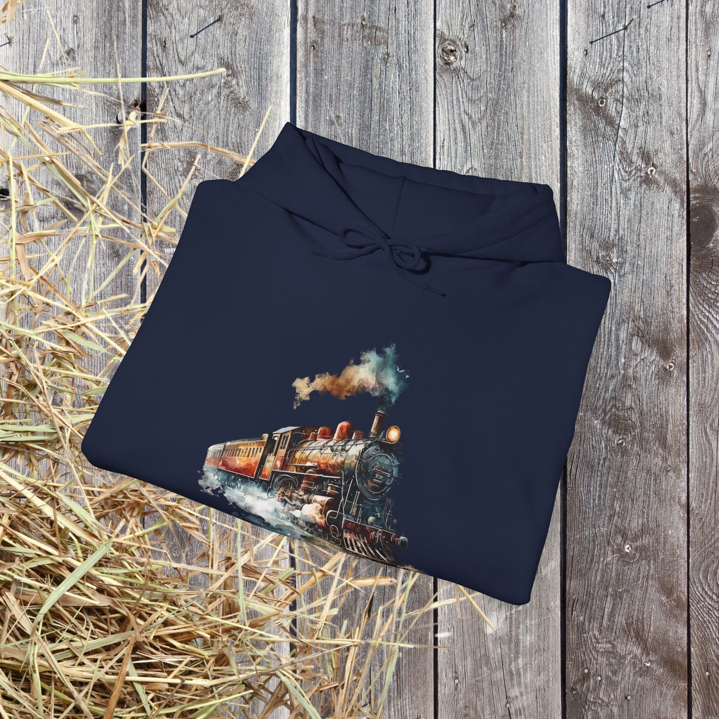 Vintage Train Watercolor Hoodie – Steam Engine Art Sweatshirt for Railway Lovers - FlooredByArt