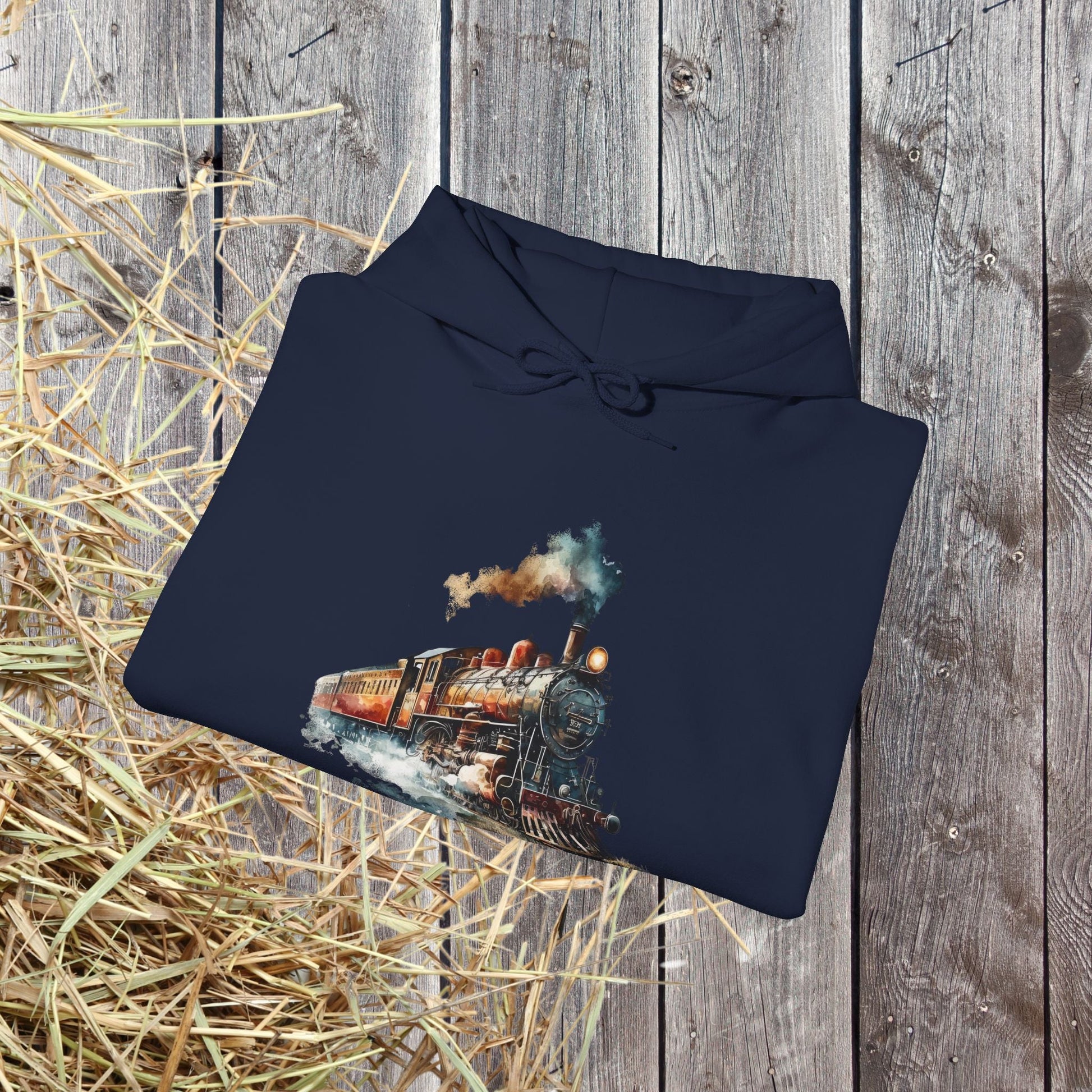 Vintage Train Watercolor Hoodie – Steam Engine Art Sweatshirt for Railway Lovers - FlooredByArt