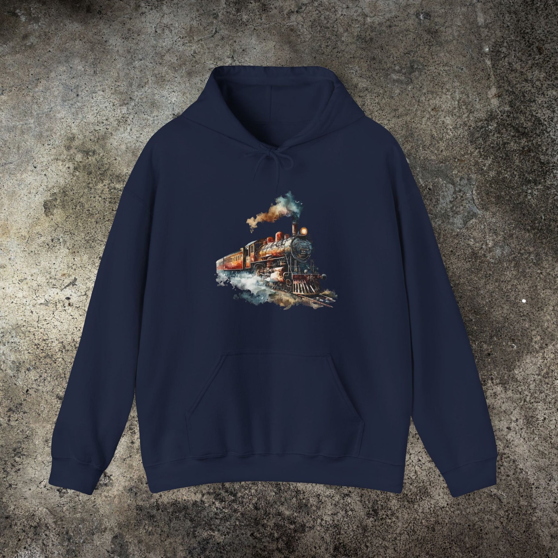 Vintage Train Watercolor Hoodie – Steam Engine Art Sweatshirt for Railway Lovers - FlooredByArt