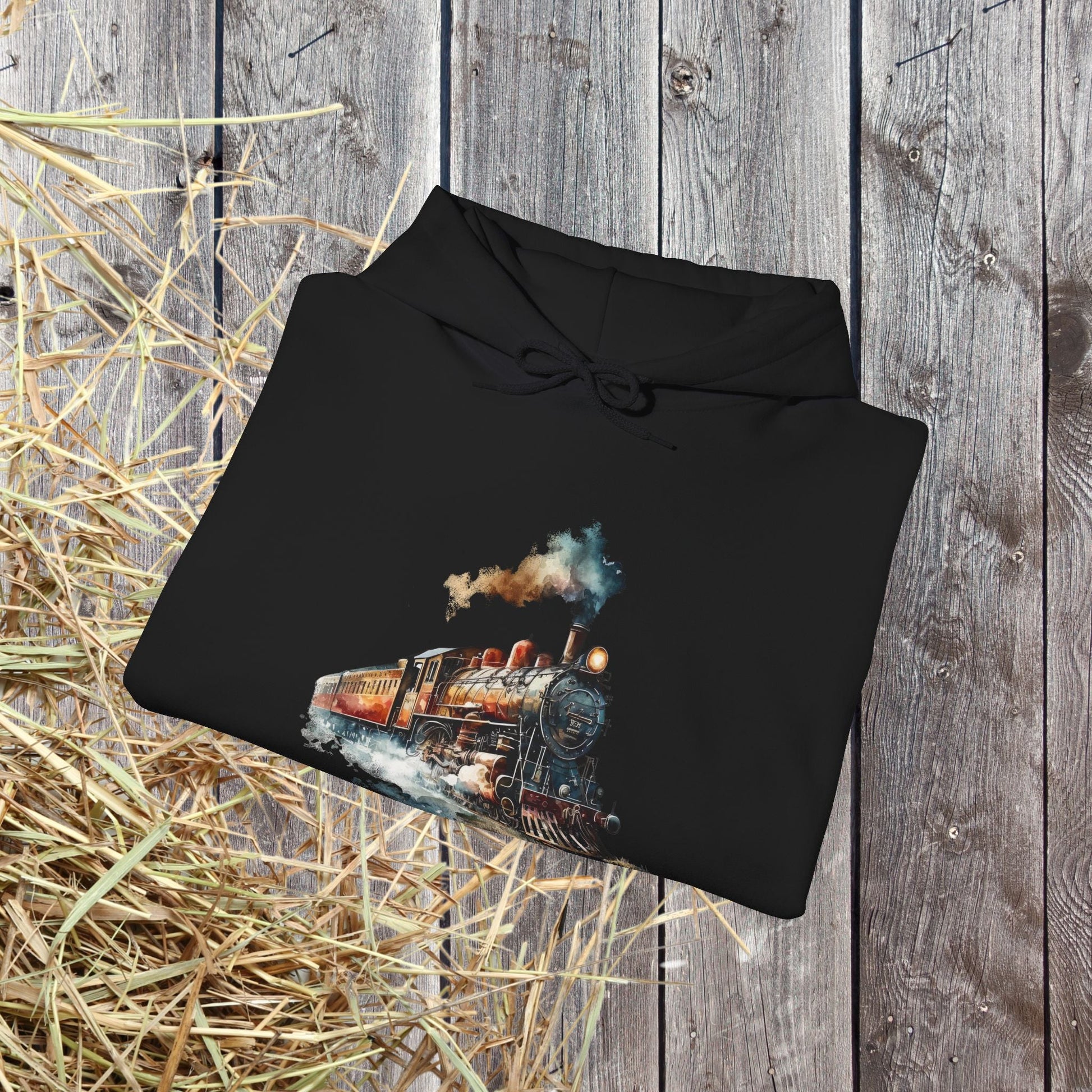 Vintage Train Watercolor Hoodie – Steam Engine Art Sweatshirt for Railway Lovers - FlooredByArt