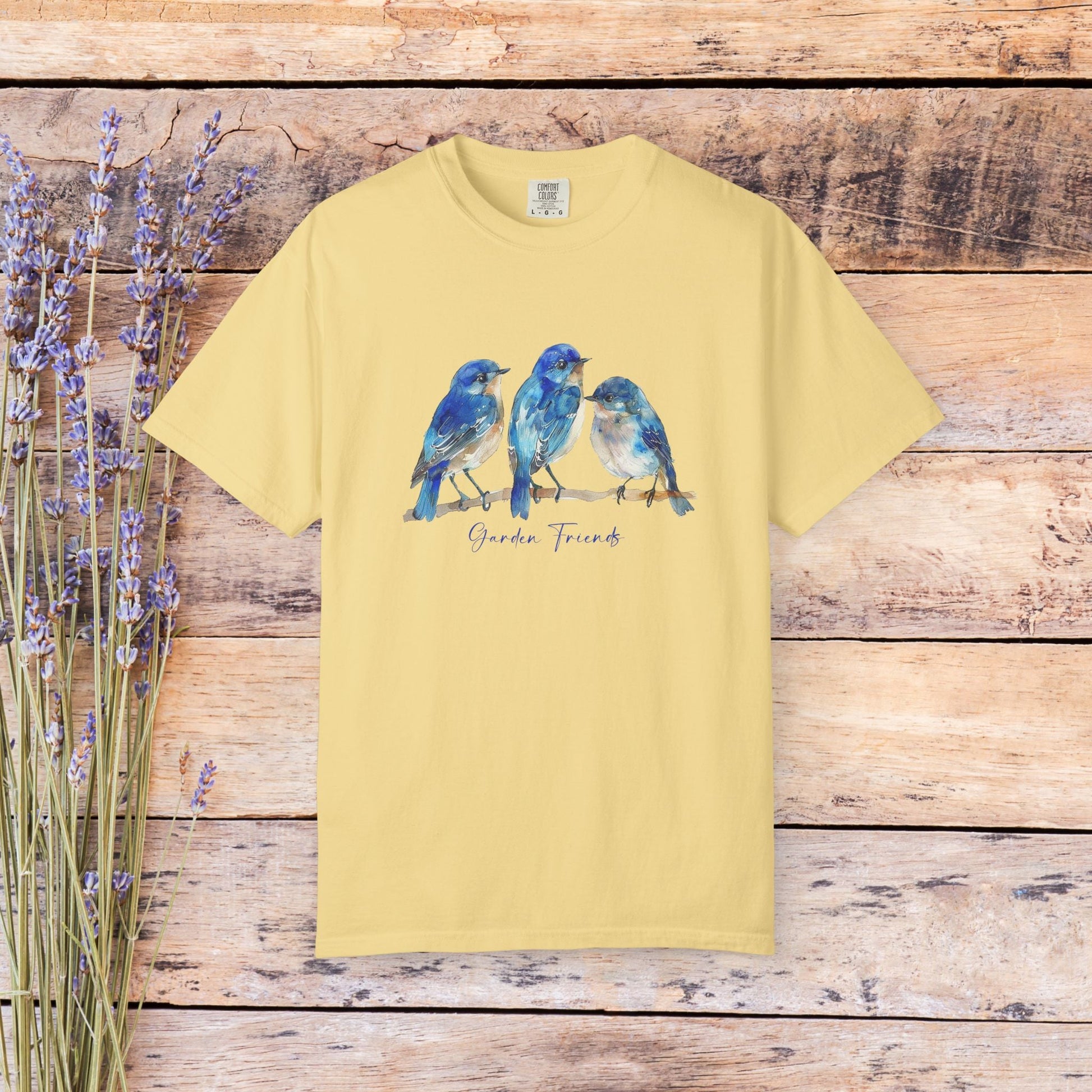 Watercolor Bluebird T-Shirt - Garden Lover Comfort Colors Tee, Nature Bird Shirt - FlooredByArt