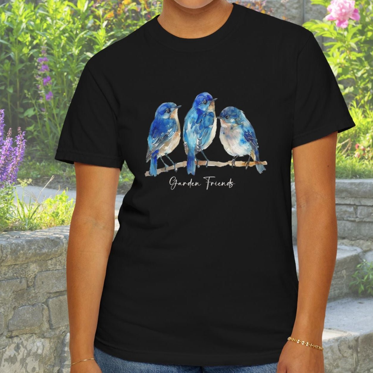 Watercolor Bluebird T-Shirt - Garden Lover Comfort Colors Tee, Nature Bird Shirt - FlooredByArt