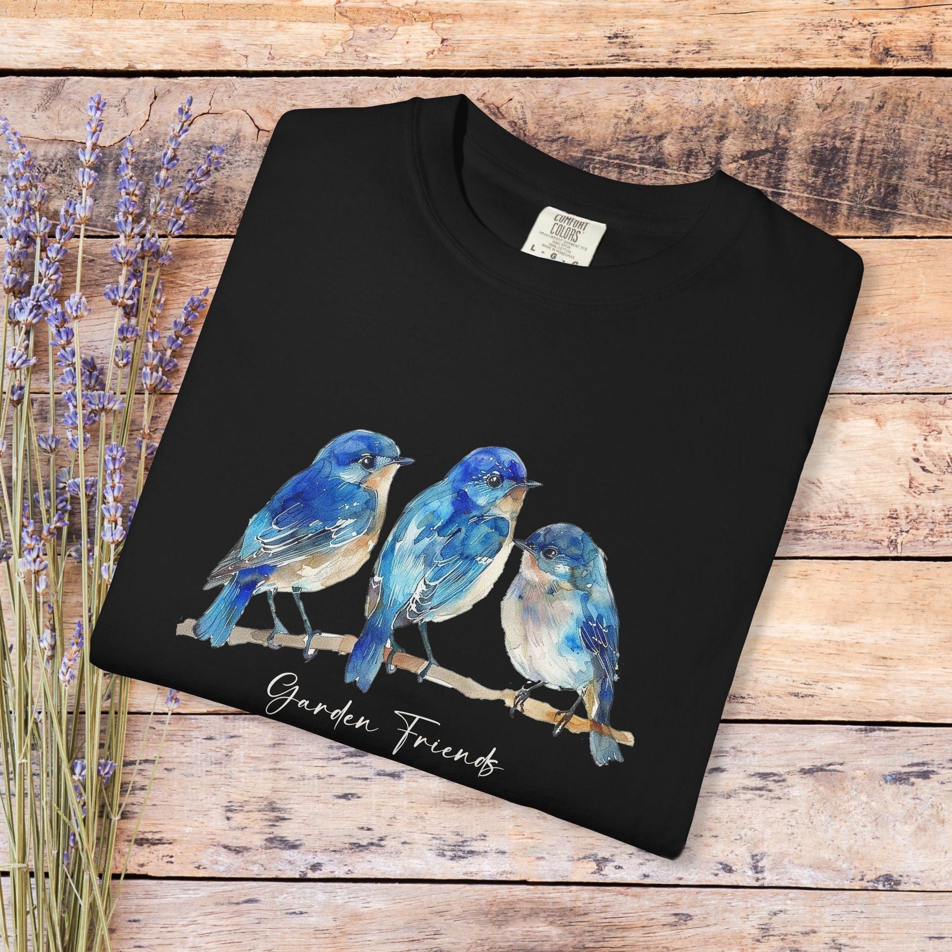 Watercolor Bluebird T-Shirt - Garden Lover Comfort Colors Tee, Nature Bird Shirt - FlooredByArt