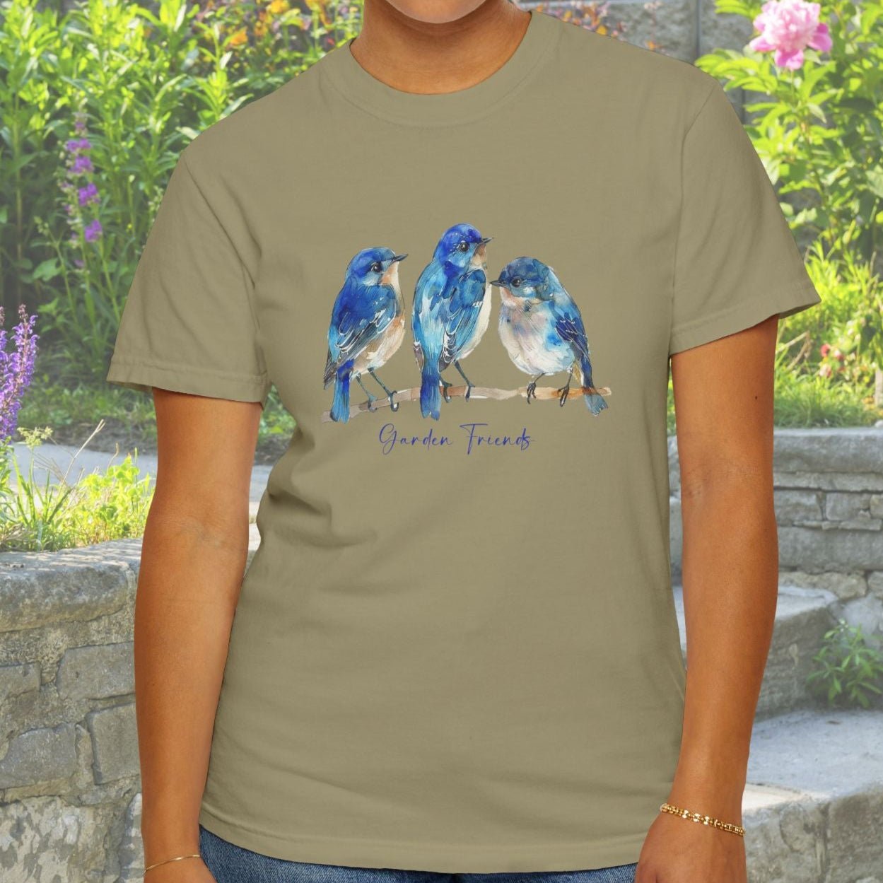 Watercolor Bluebird T-Shirt - Garden Lover Comfort Colors Tee, Nature Bird Shirt - FlooredByArt