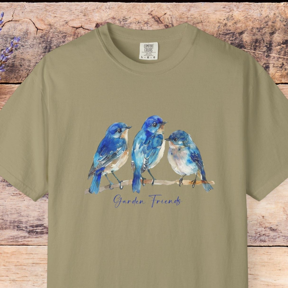 Watercolor Bluebird T-Shirt - Garden Lover Comfort Colors Tee, Nature Bird Shirt - FlooredByArt