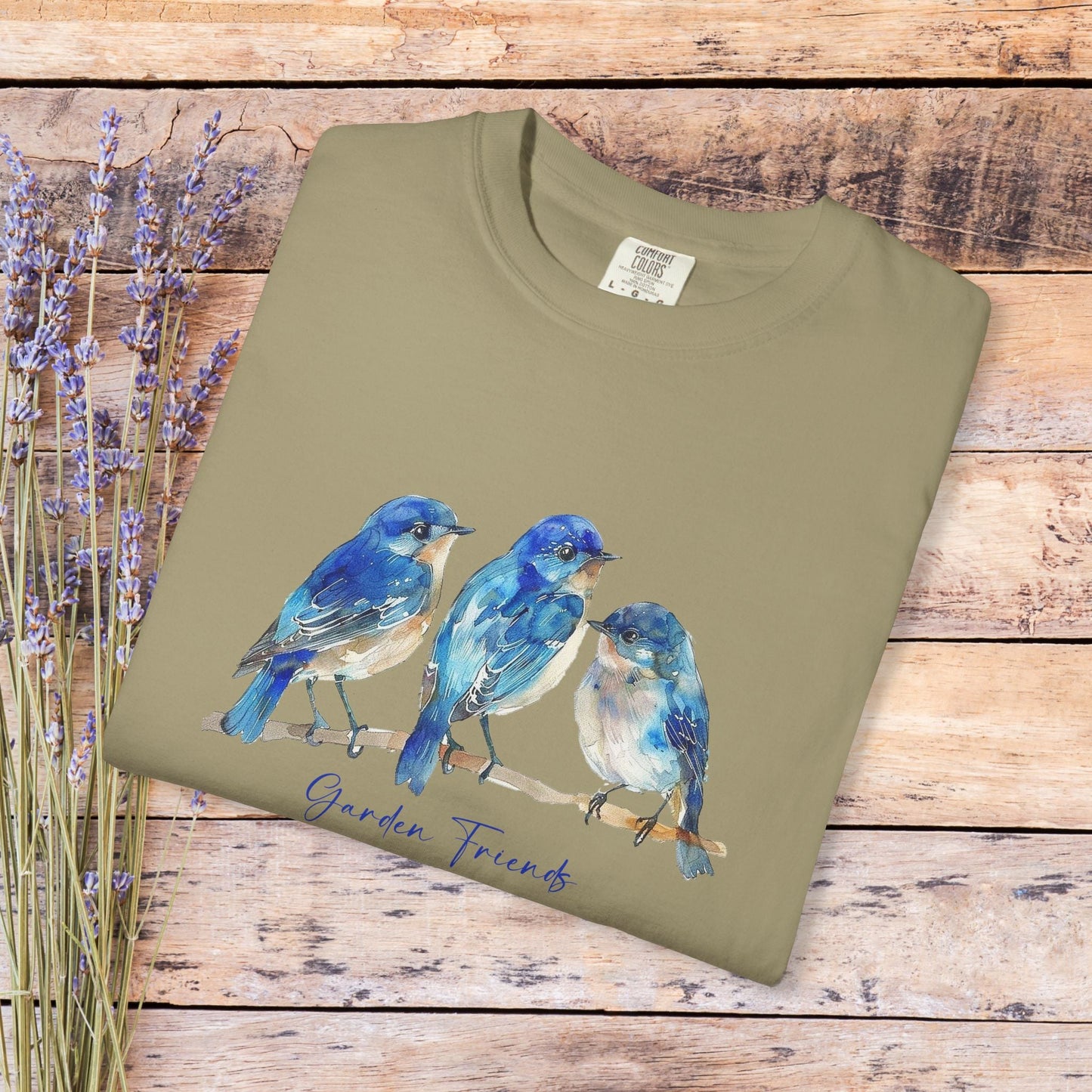 Watercolor Bluebird T-Shirt - Garden Lover Comfort Colors Tee, Nature Bird Shirt - FlooredByArt