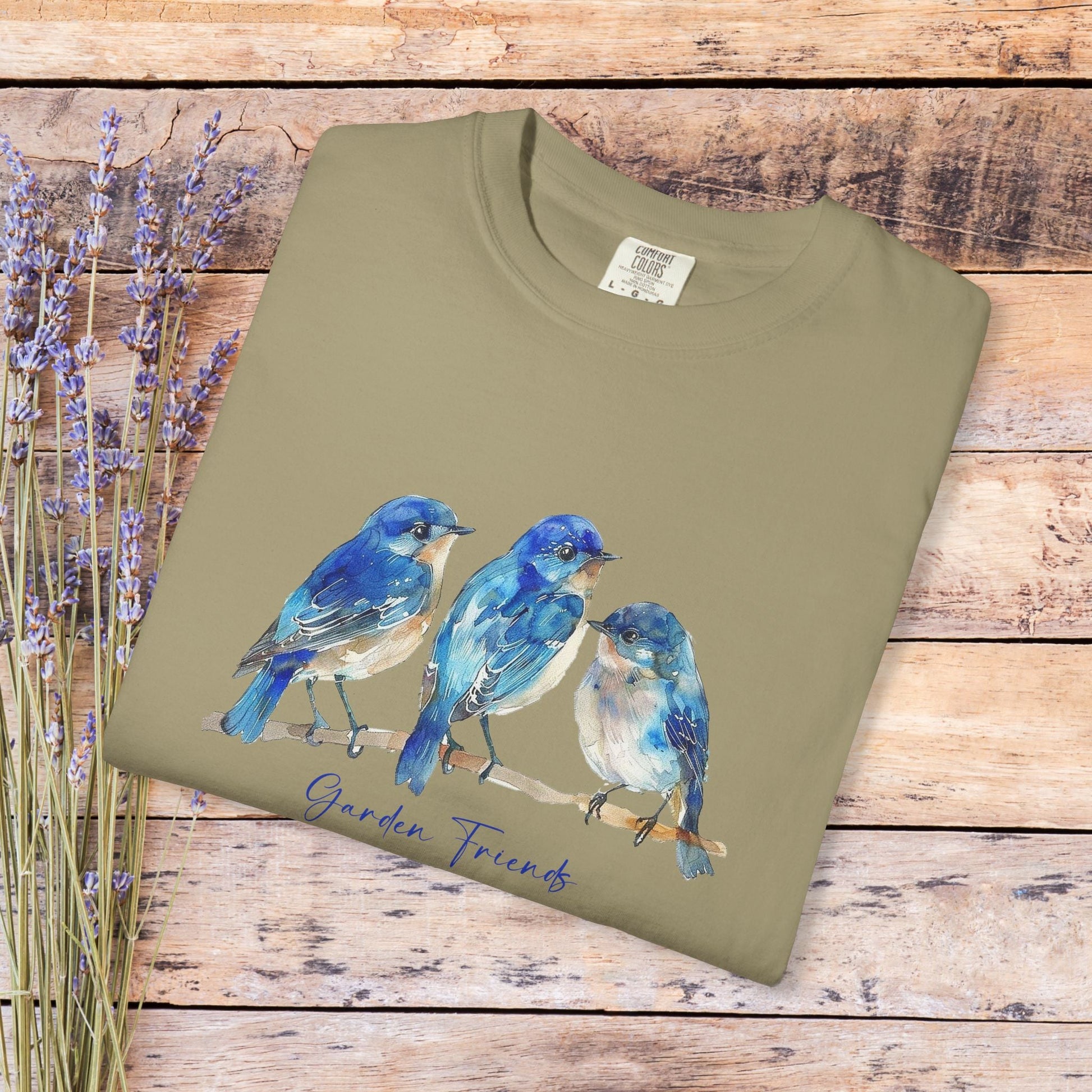 Watercolor Bluebird T-Shirt - Garden Lover Comfort Colors Tee, Nature Bird Shirt - FlooredByArt
