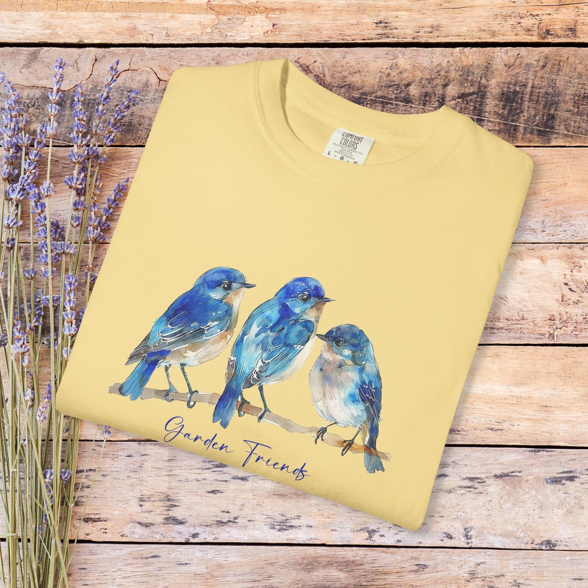 Watercolor Bluebird T-Shirt - Garden Lover Comfort Colors Tee, Nature Bird Shirt - FlooredByArt