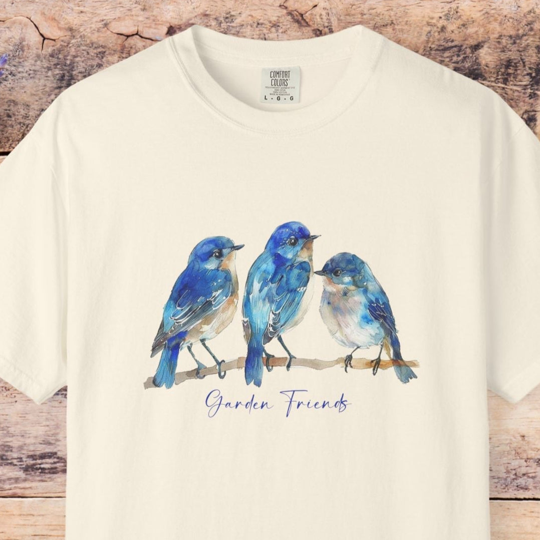 Watercolor Bluebird T-Shirt - Garden Lover Comfort Colors Tee, Nature Bird Shirt - FlooredByArt