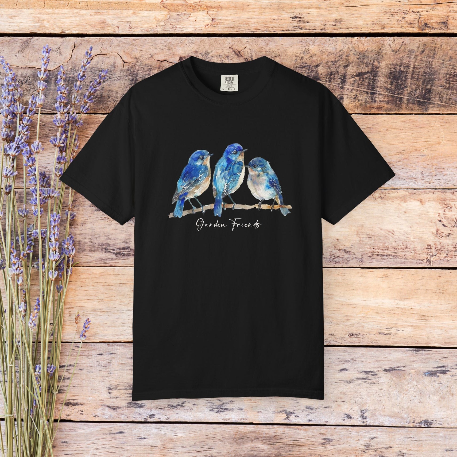 Watercolor Bluebird T-Shirt - Garden Lover Comfort Colors Tee, Nature Bird Shirt - FlooredByArt