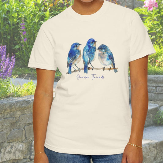 Watercolor Bluebird T-Shirt - Garden Lover Comfort Colors Tee, Nature Bird Shirt - FlooredByArt
