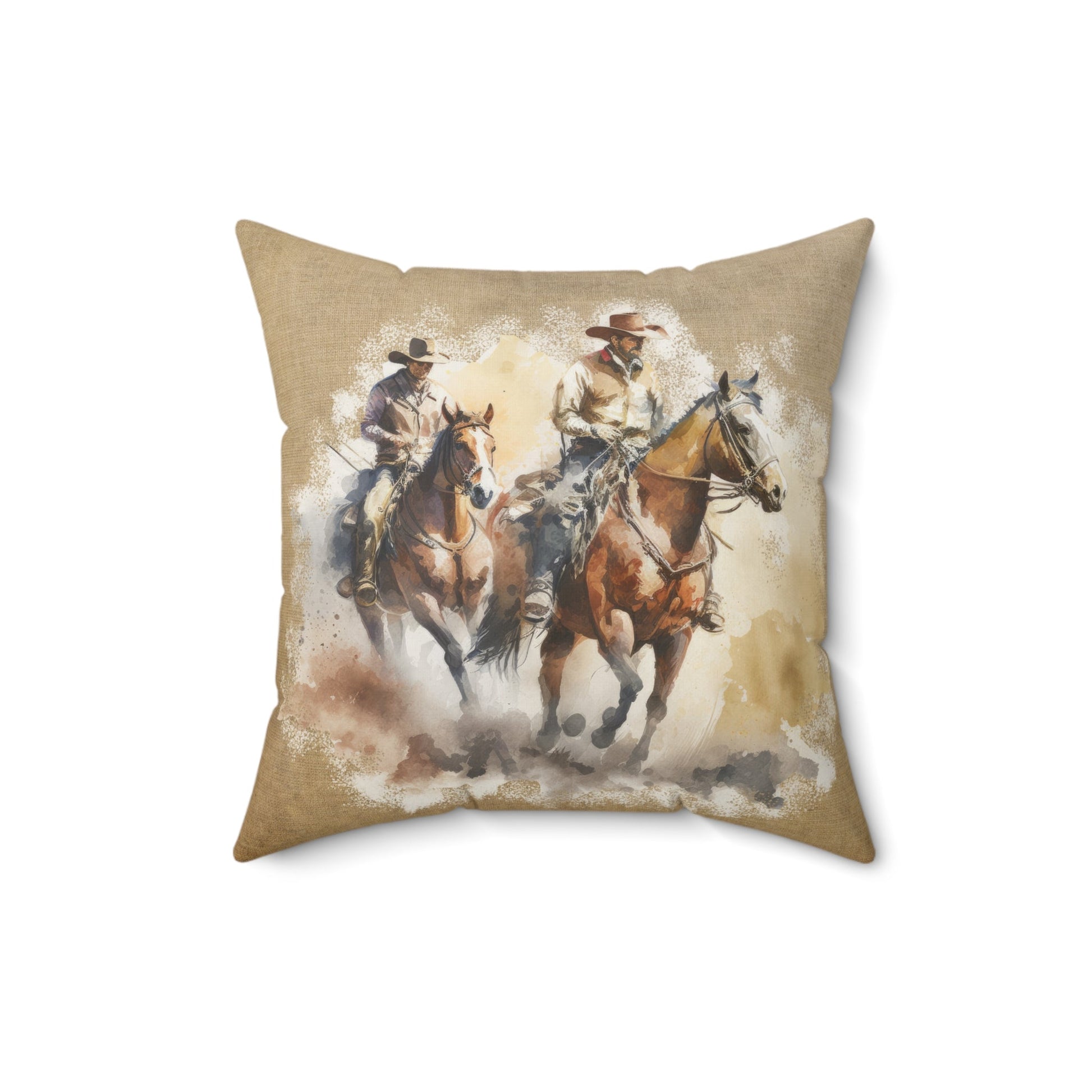 Western Cowboy Decorative Pillow,Watercolor Art Home Decor, Multiple Sizes - FlooredByArt