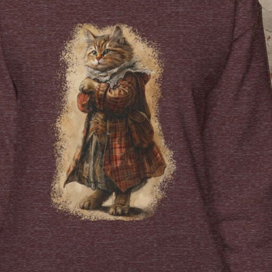 Whimsical Cat Sweatshirt, Tabby Cat Shirt, Dapper Dressed Country Cat Lover Gift - FlooredByArt