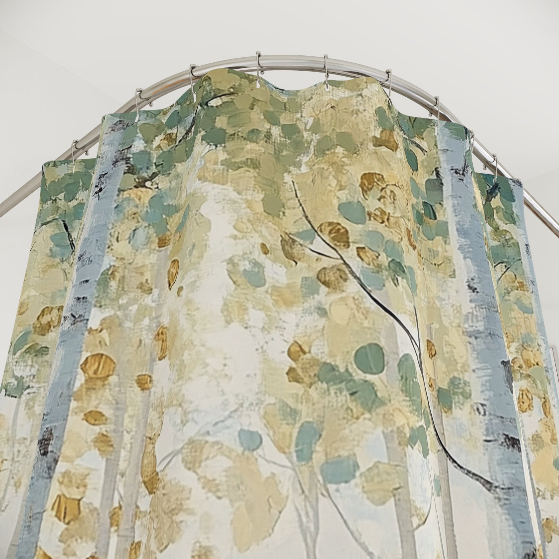White Aspen Watercolor Shower Curtain, Springtime Forest, Unique Bathroom Decor - FlooredByArt