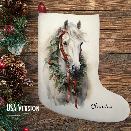 Christmas White Mare Horse Stocking Simple White Holiday Stocking