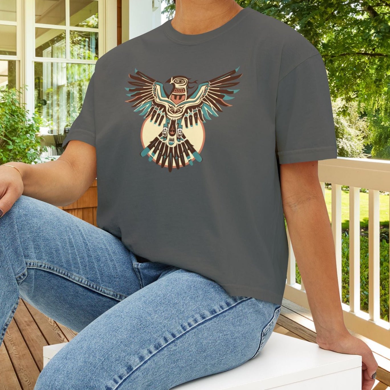 Wild at Heart Thunderbird Crop Top – Native - Inspired Spirit Animal Art Shirt on Comfort Colors Tee - FlooredByArt