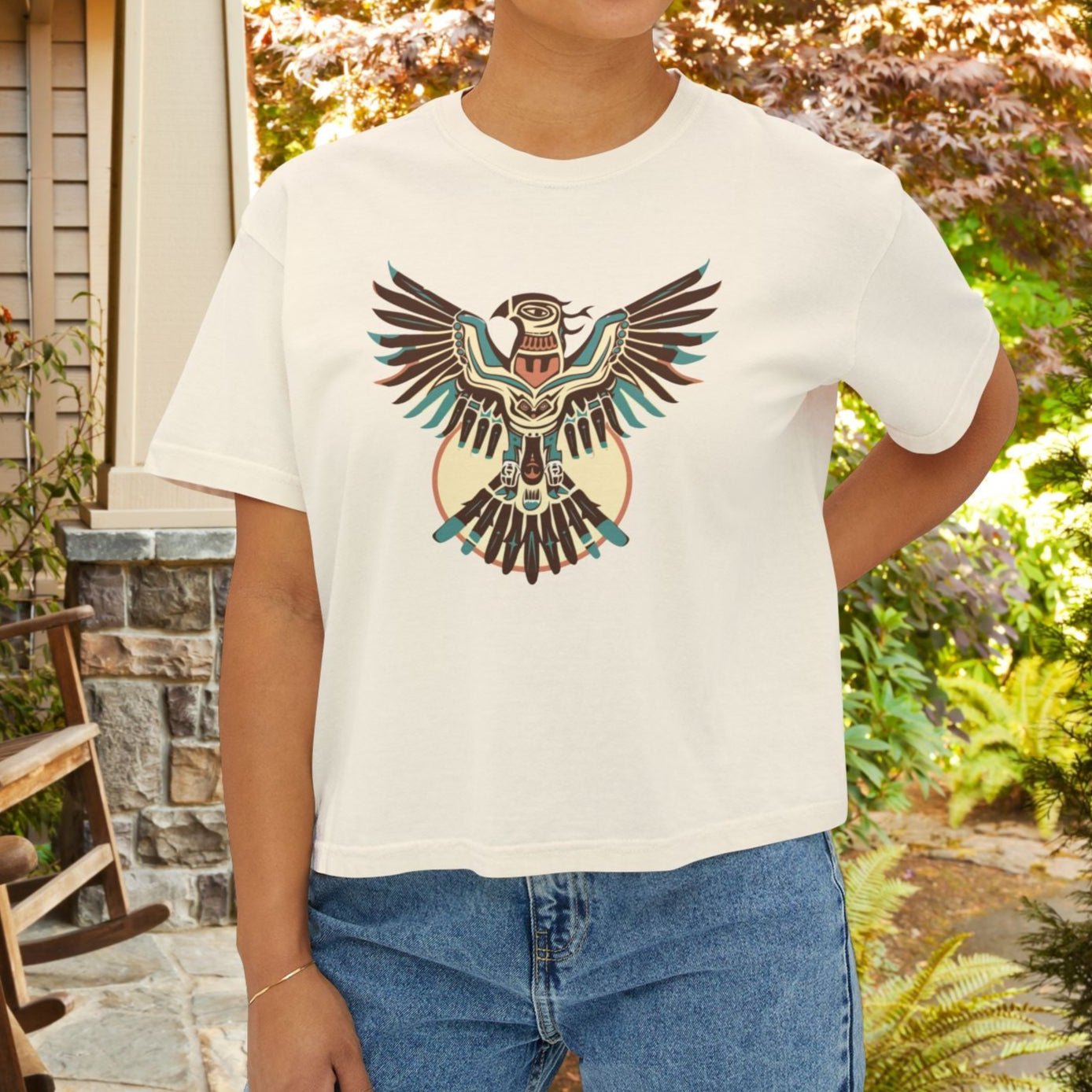 Wild at Heart Thunderbird Crop Top – Native - Inspired Spirit Animal Art Shirt on Comfort Colors Tee - FlooredByArt
