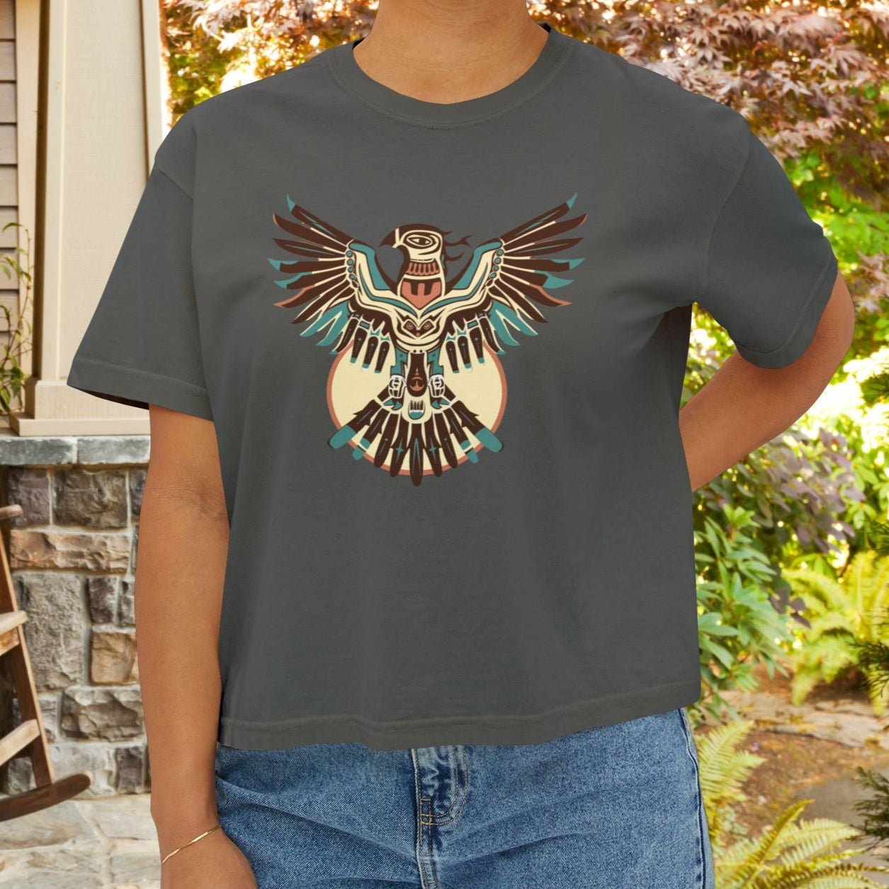 Wild at Heart Thunderbird Crop Top – Native - Inspired Spirit Animal Art Shirt on Comfort Colors Tee - FlooredByArt