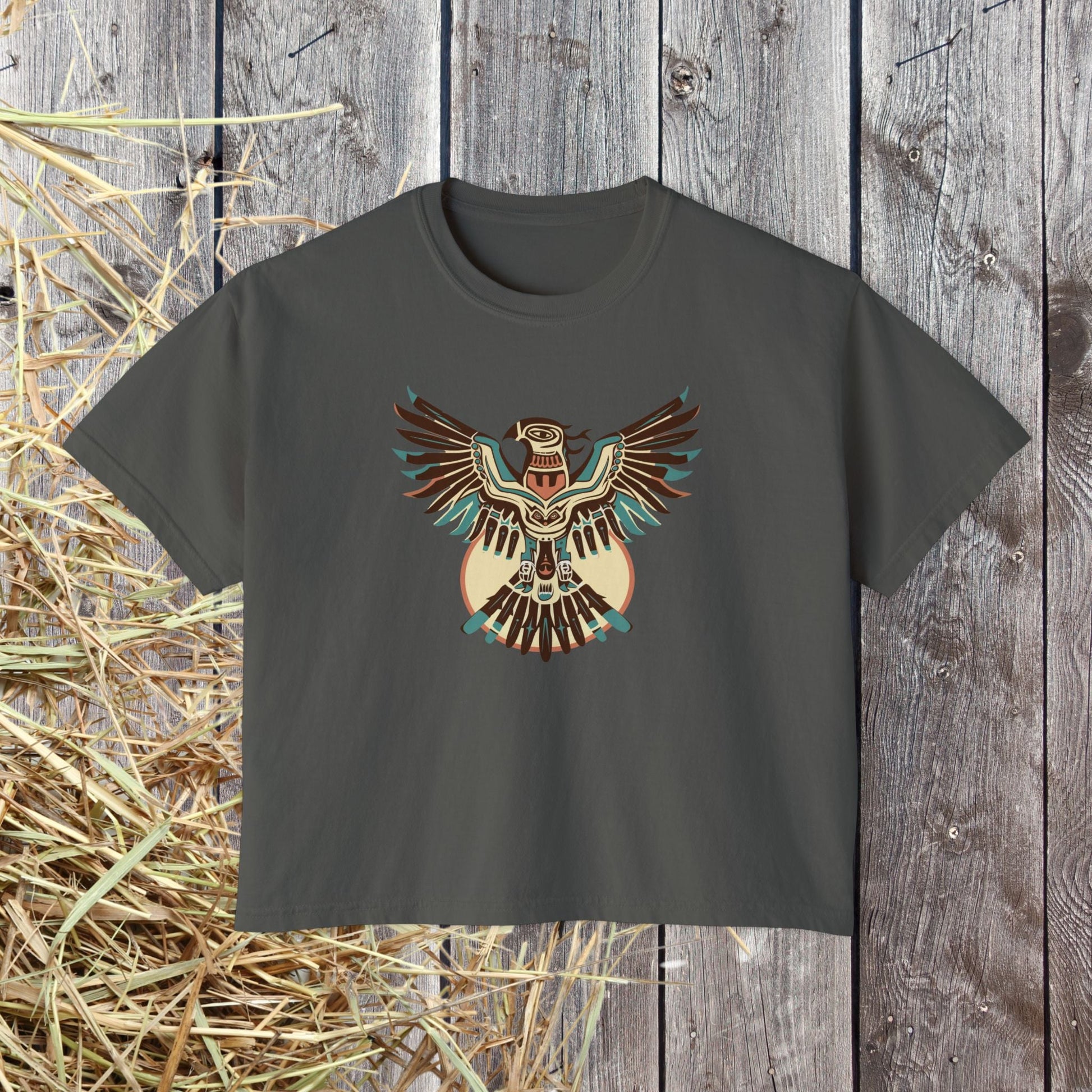 Wild at Heart Thunderbird Crop Top – Native - Inspired Spirit Animal Art Shirt on Comfort Colors Tee - FlooredByArt