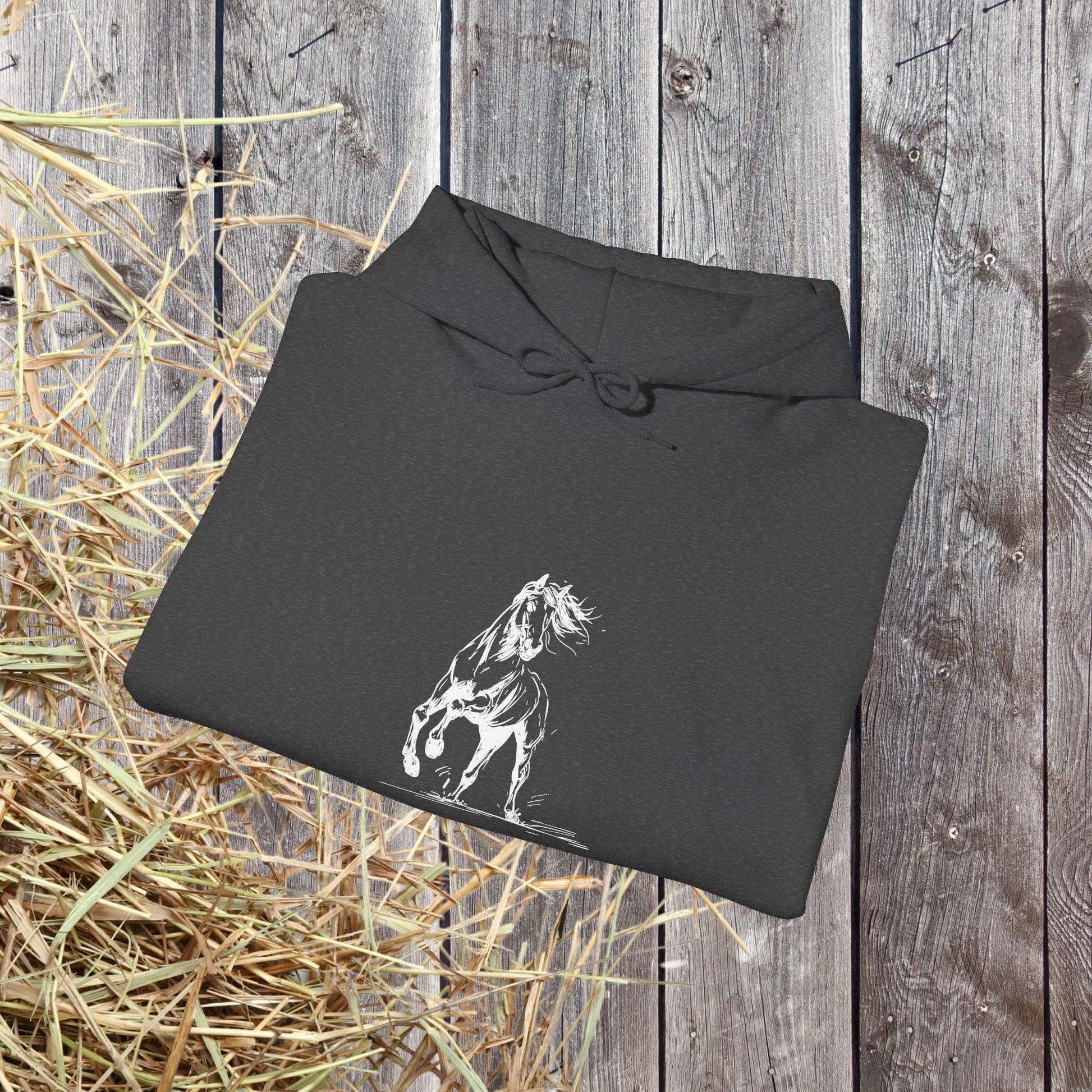 Wild Horses Hoodie, Artist Ink & Watercolor Horse Art Sweatshirt, Boho Western Gift - FlooredByArt