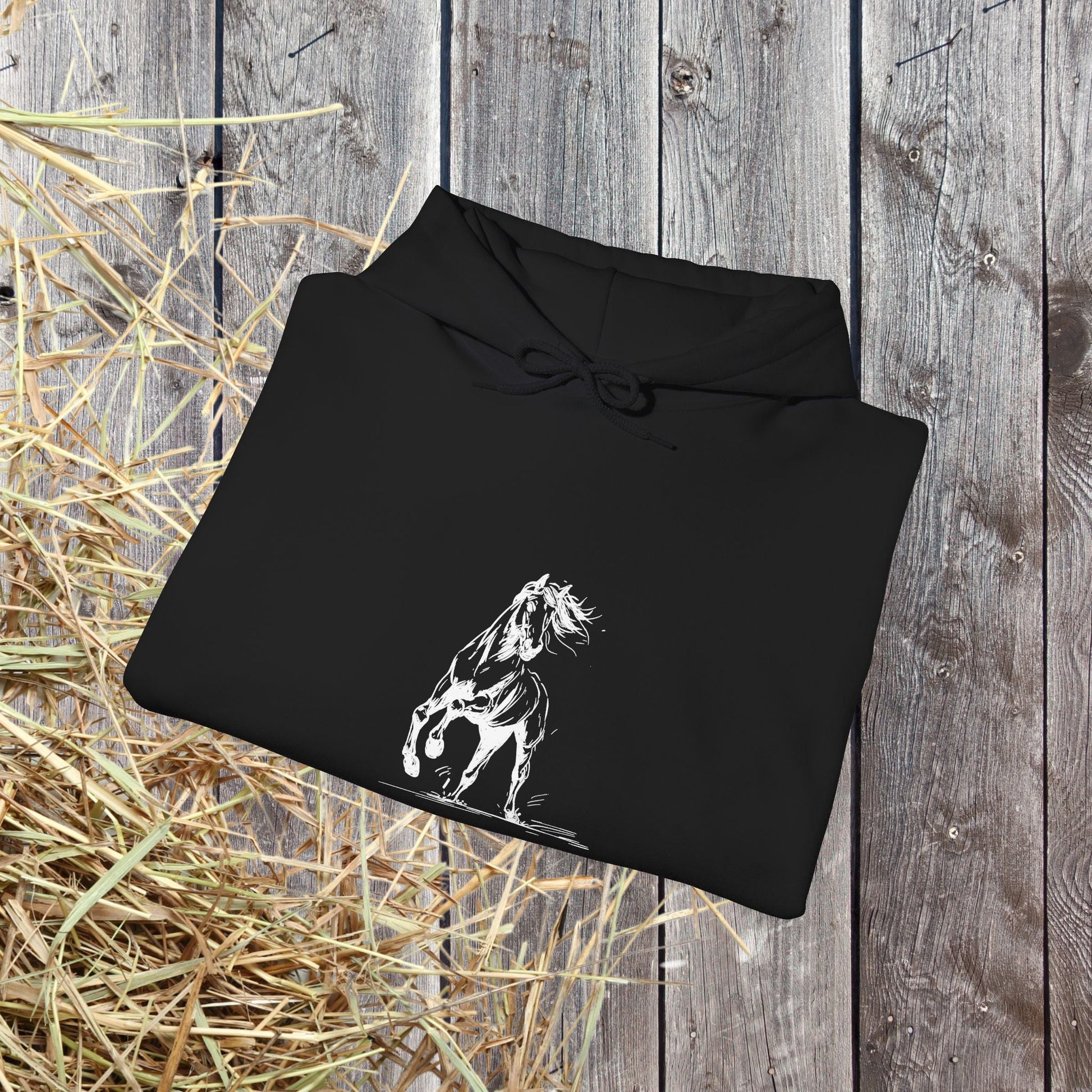Wild Horses Hoodie, Artist Ink & Watercolor Horse Art Sweatshirt, Boho Western Gift - FlooredByArt