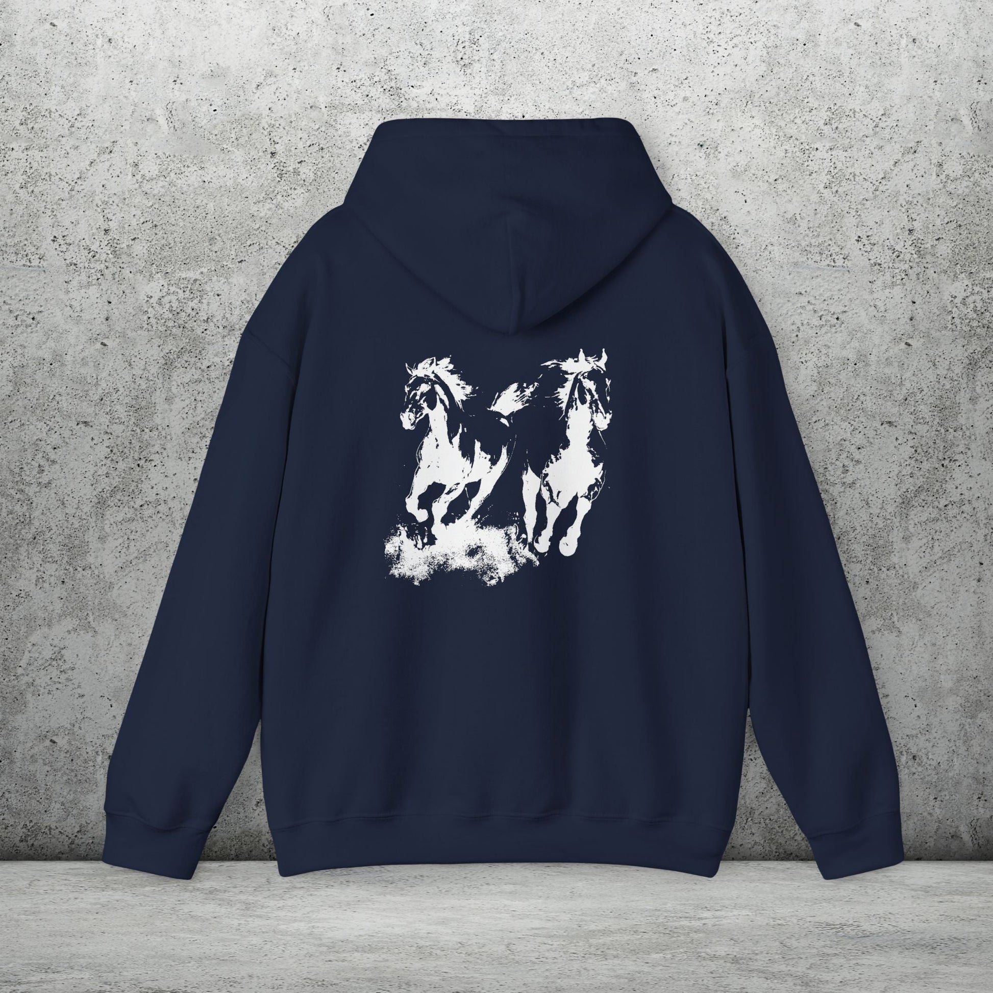 Wild Horses Hoodie, Artist Ink & Watercolor Horse Art Sweatshirt, Boho Western Gift - FlooredByArt