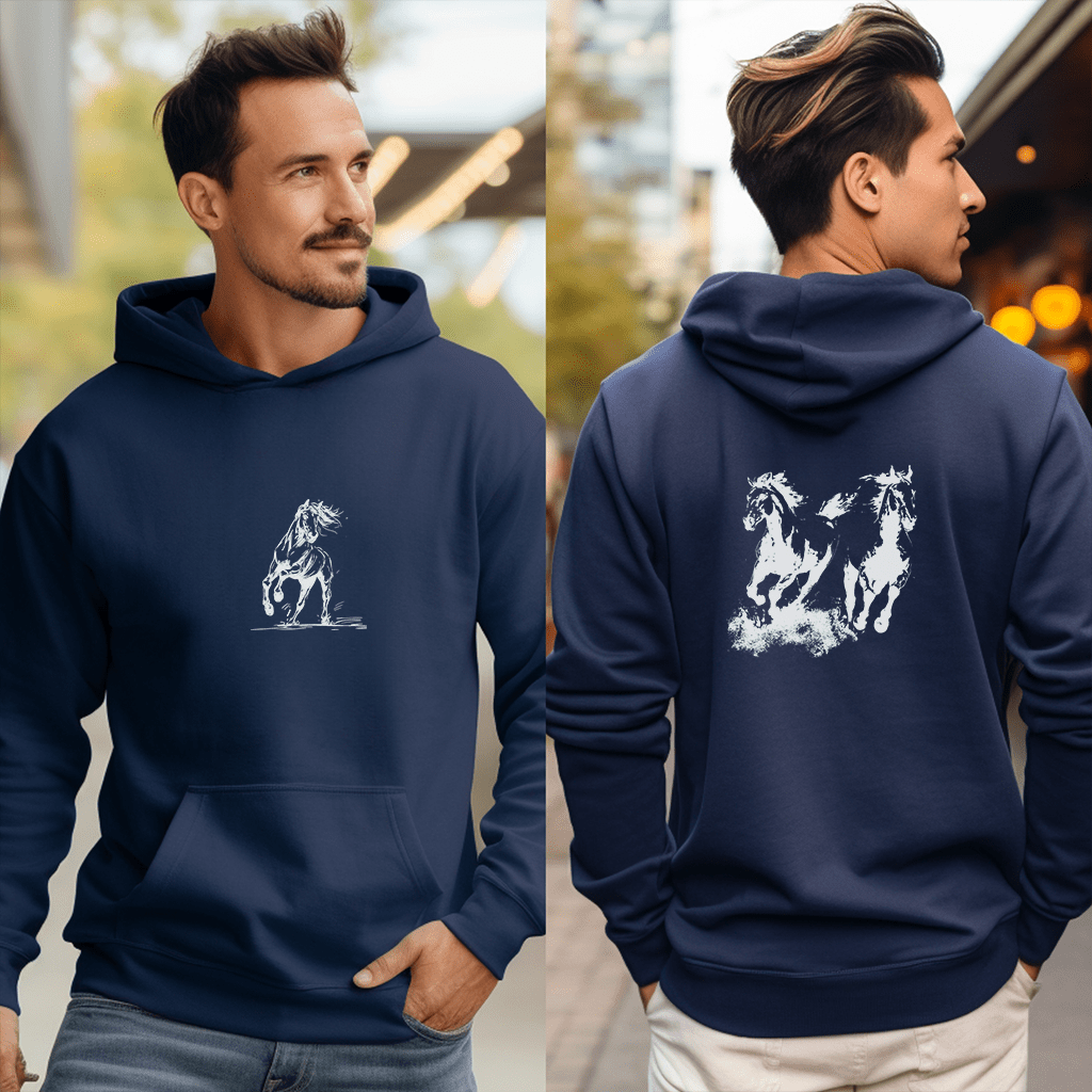 Wild Horses Hoodie, Artist Ink & Watercolor Horse Art Sweatshirt, Boho Western Gift - FlooredByArt