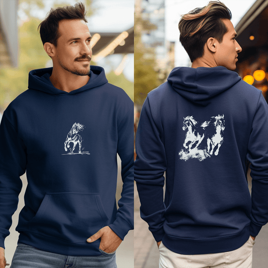 Wild Horses Hoodie, Artist Ink & Watercolor Horse Art Sweatshirt, Boho Western Gift - FlooredByArt